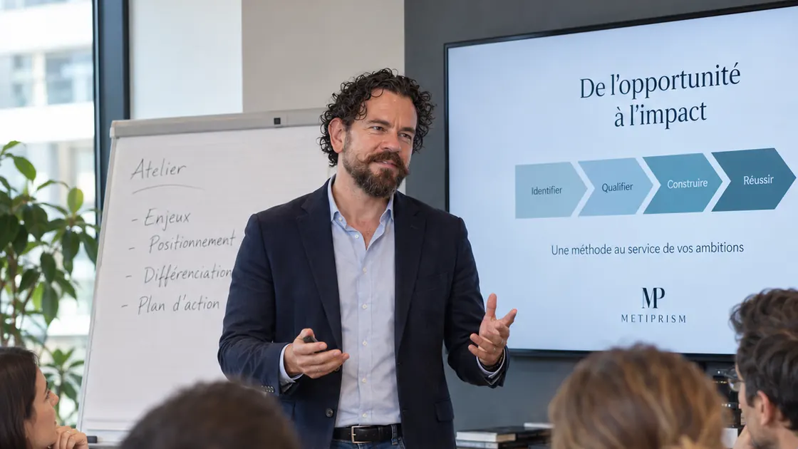 Atelier de formation animé devant une présentation de méthode.